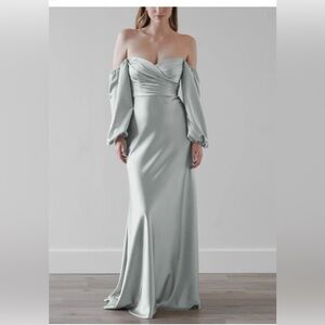 Anthropologie Strapless Satin Dress in Soft blue satin NWT